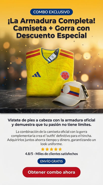 “CAMISETA Y GORRA PREMIUM SELECCIÓN COLOMBIA 26 🇨🇴 – Lleva el Orgullo en la Piel con Estilo y Calidad Profesional