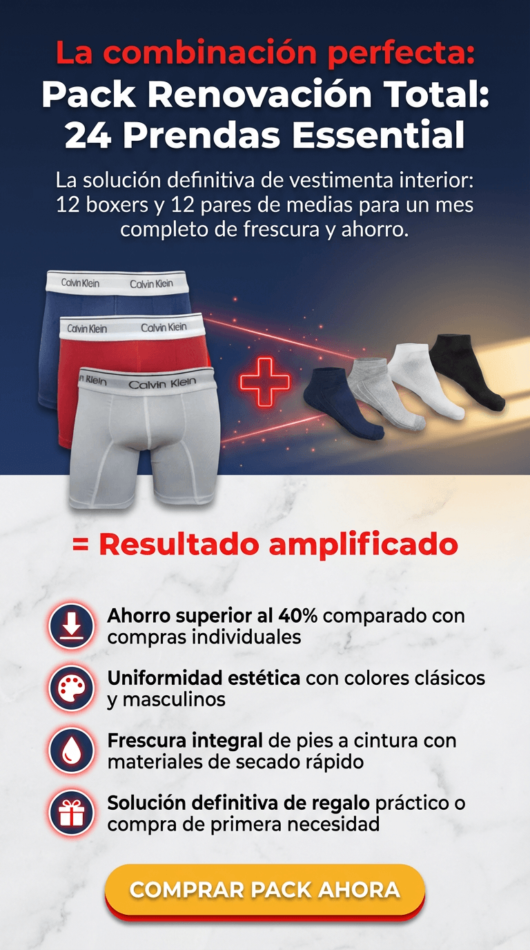 Combo Premium 24 Piezas: 12 Bóxers Estilo CK + 12 Pares de Medias – Comodidad, Estilo y Ahorro en un Solo Pack”