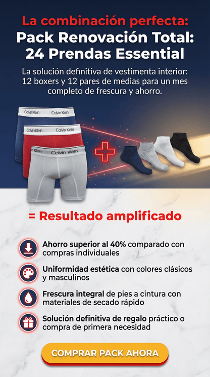 Combo Premium 24 Piezas: 12 Bóxers Estilo CK + 12 Pares de Medias – Comodidad, Estilo y Ahorro en un Solo Pack”