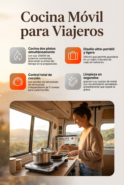 “Estufa Eléctrica Portátil Sokany 2000W – Cocina Más Rápido, Ahorra Espacio y Llévala Donde Quieras”