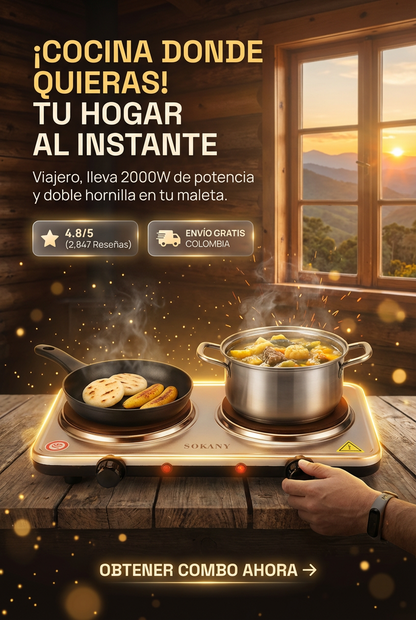 “Estufa Eléctrica Portátil Sokany 2000W – Cocina Más Rápido, Ahorra Espacio y Llévala Donde Quieras”