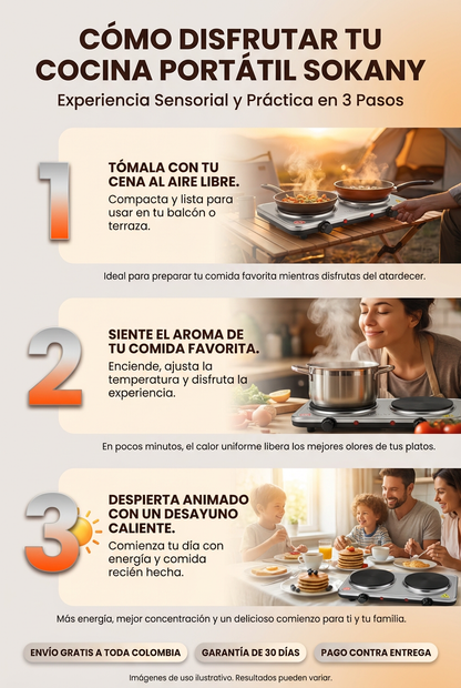 “Estufa Eléctrica Portátil Sokany 2000W – Cocina Más Rápido, Ahorra Espacio y Llévala Donde Quieras”