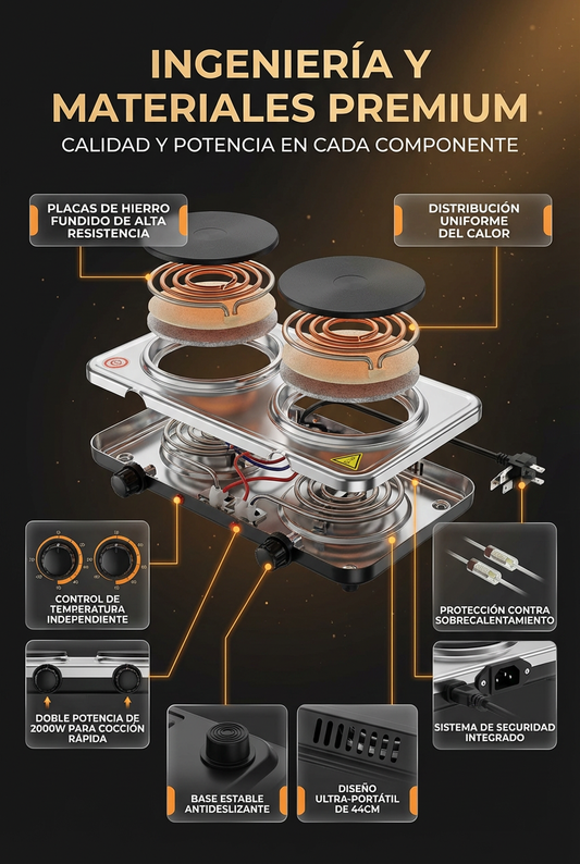 “Estufa Eléctrica Portátil Sokany 2000W – Cocina Más Rápido, Ahorra Espacio y Llévala Donde Quieras”