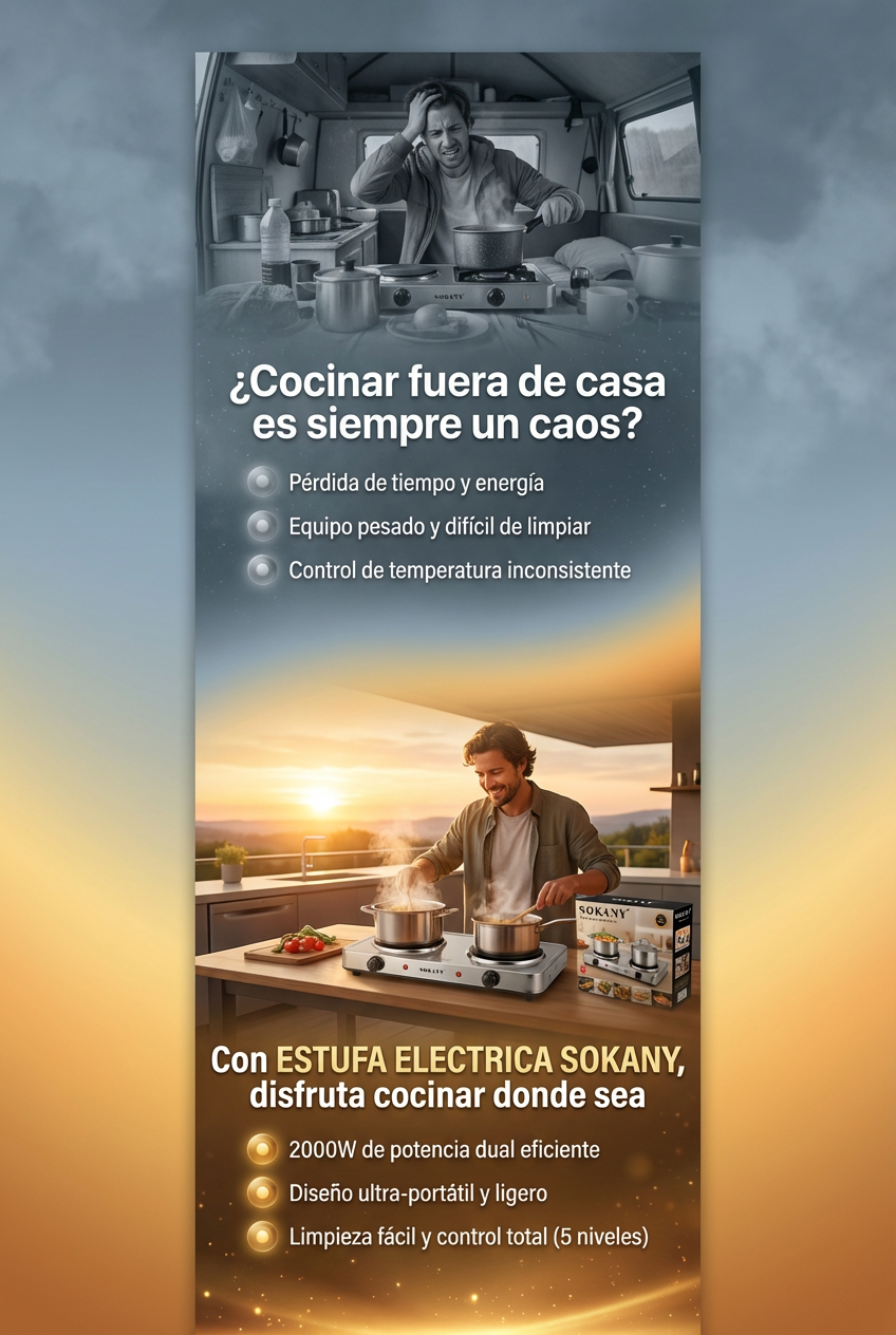 “Estufa Eléctrica Portátil Sokany 2000W – Cocina Más Rápido, Ahorra Espacio y Llévala Donde Quieras”