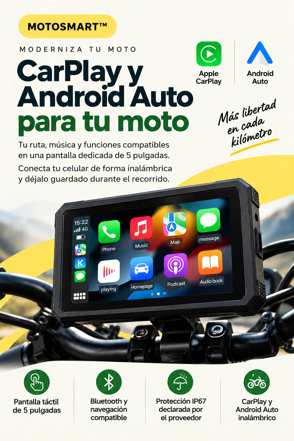 MotoSmart™ – Pantalla CarPlay & Android Auto para Moto