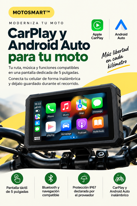 MotoSmart™ – Pantalla CarPlay & Android Auto para Moto