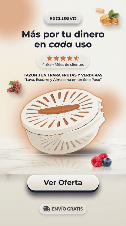 TAZON 3 EN 1 PARA FRUTAS Y VERDURAS "Lava, Escurre y Almacena en un Solo Paso"